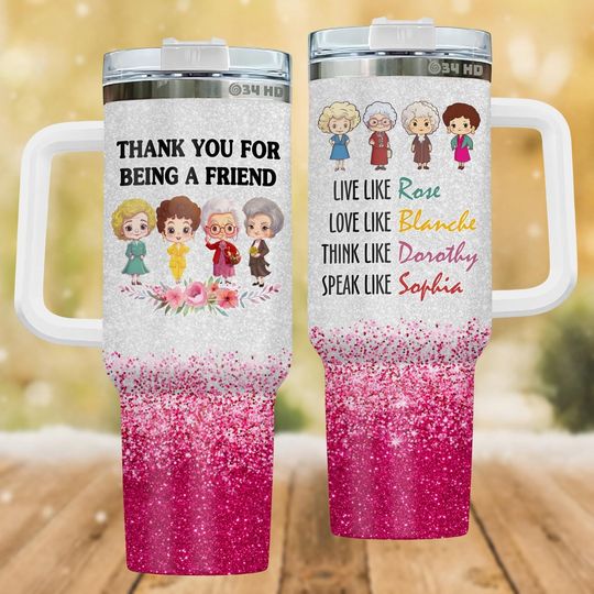 Discover Stay Golden Christmas Tumbler 40oz, Faux Glitter Stainless Tumbler, Friendship Coffee Cup For Her, Movie Holiday Drinkware, Xmas Gift