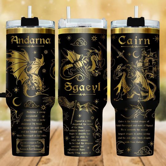 Fourth Wing Dragon Engraved Tumbler 40oz, Tairn and Andarna Tumbler, Basgiath War College, Dragon Rider Cup, Bookish Gift for Readers