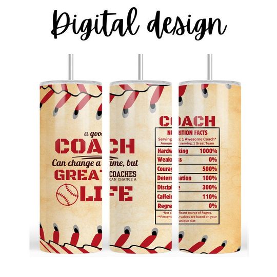 Discover Baseball Coach 300dpi 20oz STRAIGHT Skinny Tumbler Wrap/30oz Tumbler Sublimation/Digital 20oz Tumbler/Sports/Nutrition/Game/Team/teacher/Red
