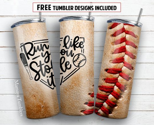 Discover Run like you stole it 20 oz skinny tumbler sublimation design Funny baseball digital PNG Straight wrap Waterslide download