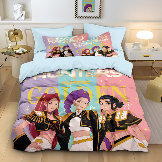 Movies Demon Hunters Huntrix Anime Bedding Set for Kids Teens Adults Single Double King Size