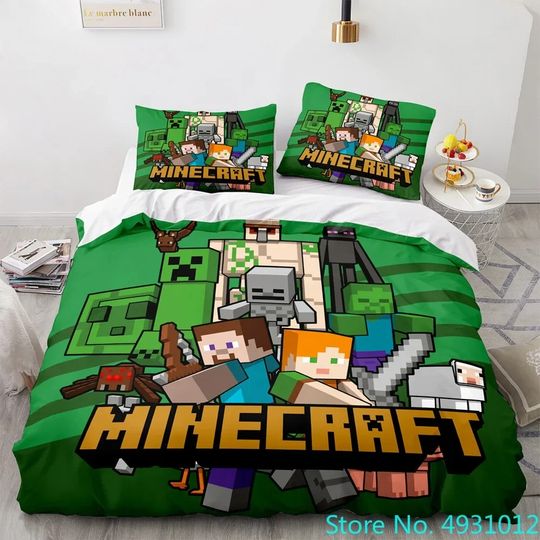 Discover Game My World Monster Hunters Bedding Set Anime Duvet Cover with Pillowcases Single Bedclothes Boys Kids Adult Bedroom Decor