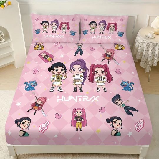 Cute Pink Huntrix Kpop Demon Hunter Bedding Set, Multi Size