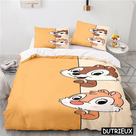 Discover Cute Disney Cartoon Chip 'n' Dale Bedding Set Queen King Size Duvet Cover Set Soft Quilt Cover With Pillowcase Set Home Textile