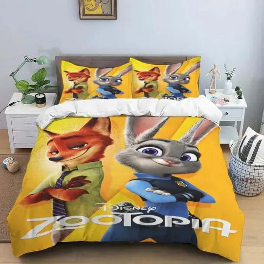Discover Bedding Set, Zootopia Cartoon Duvet Cover Pillow Cover, Home Room comforter sets, Boy & Girl Duvet Cover Gift 135x200cm
