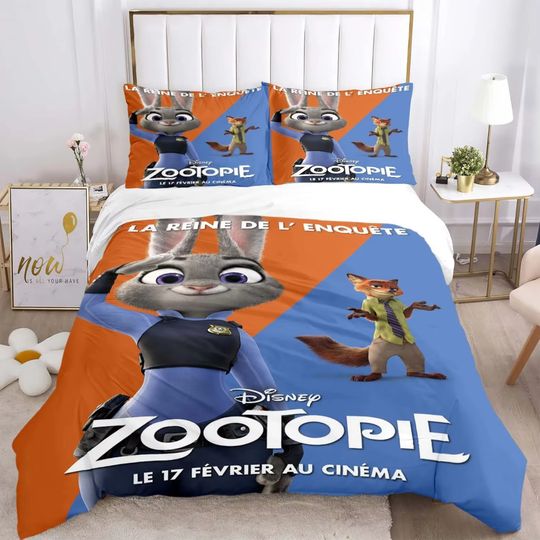 Discover Cartoon Zootopia Pattern Quilt Cover Pillowcase Bedding Three Piece Set Multi Size Comforter Set Duvet Cover Bedding Sets