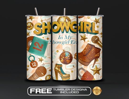 Discover In My Showgirl Era Tumbler Wrap PNG, Showgirl, Glam Las Vegas Sublimation, Hand Drawn Doodles, Sparkly Burlesque 20 oz, Digital Download