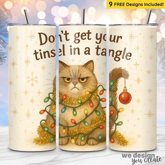 Discover Funny Christmas Cat Tumbler Wrap PNG, Funny Christmas 20oz Skinny Tumbler Sublimation, Grumpy Cat Tumbler, Cat Lover Holiday Animal Tumbler