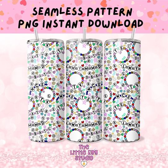 Discover Friendship Bracelet Tumbler PNG Wrap, TS Acronym Bracelet Seamless Tumbler PNG Design, Seamless Png for Tumblers, 20oz Skinny Tumbler Design