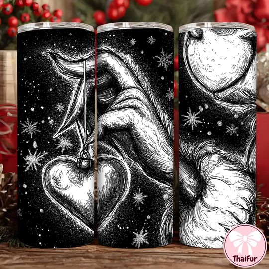 Discover Funny Holiday Movie Thief Tumbler Design, Vintage Handwrite Black White Green Guy Skinny Tumbler  , Retro Christmas , Merry Christmas