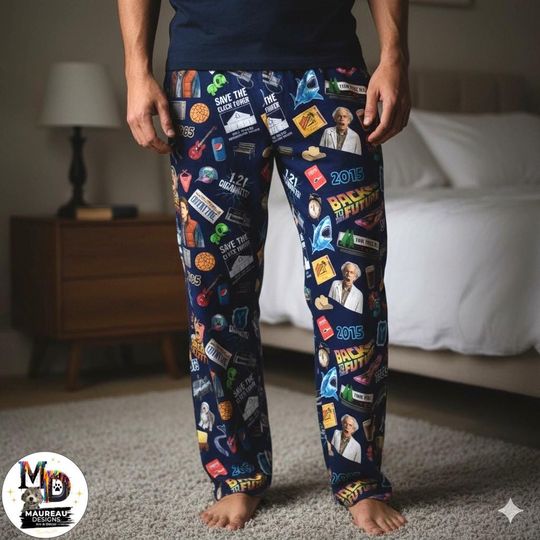 Discover Back to the Future Inspired Collage Men's Pajama Pants, Pajamas, Gift for Him, Pajama Bottoms