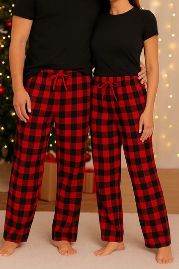 Discover Christmas Plaid Flannel Pajama Pants, Comfy Sleepwear, xmas matching
