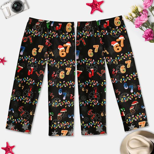 Discover Trendy Six Seven Meme Christmas Pajama Pants, Santa Says Six Seven Pajamas Pants, Six Seven Pjs Pants, 67 Christmas Pjs Gift