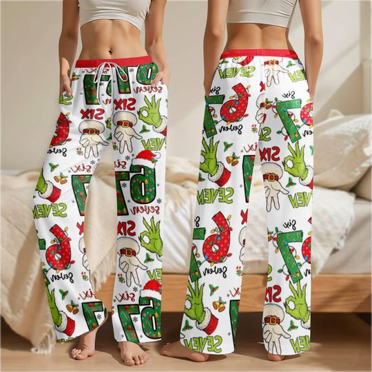 Discover Six Seven Meme Christmas Pajamas Pants, Funny PJs Xmas Gift, 6 7 Trendy Viral Sleepwear Pants, Gen Z Gen Alpha Xmas Loungewear Gift,67 Xmas