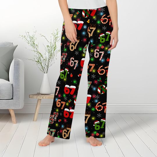 Discover Trendy Viral 67 Christmas Pajama Pants,Six Seven Number Meme Pajama Pants,Funny Christmas Six Seven Pajamas Pants,Gen Z Clothing Loungewear