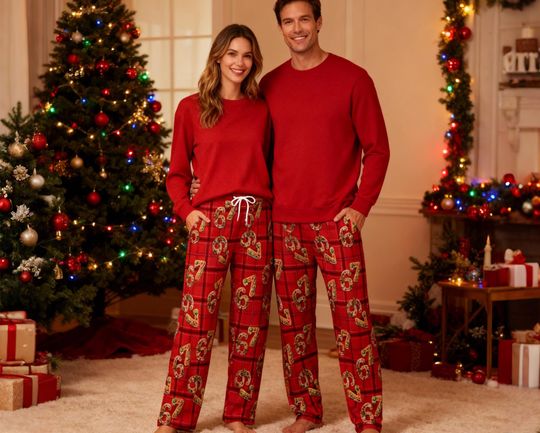 Discover Six Seven Meme Christmas Contrast Pajamas Pants For Family, Funny Christmas PJs, Viral Number Print Sleepwear,Flannel Matching Xmas Pants
