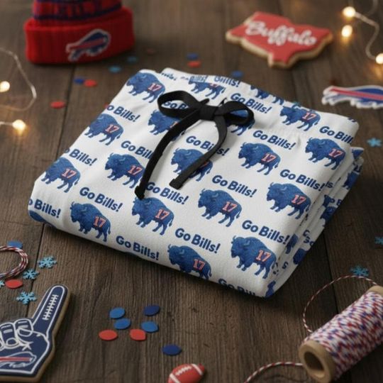 Discover Buffalo Bison Pajama Pants, Football Fan Lounge Wear, Faux Knit Pattern, Winter Christmas PJs, Men Women Unisex Bottoms, Red White Blue