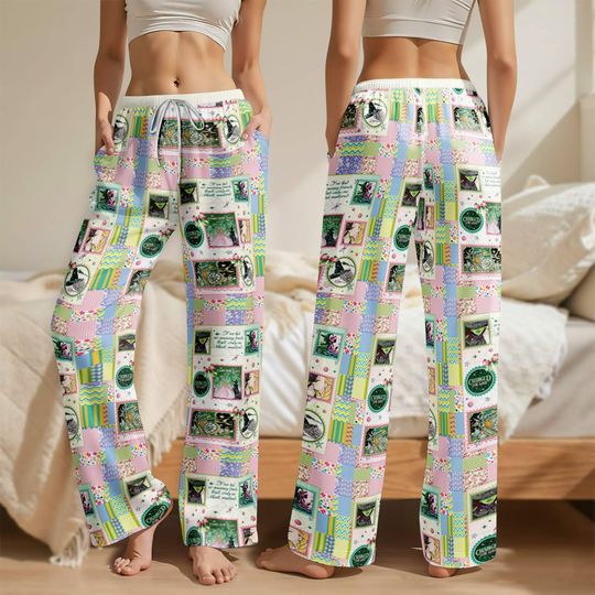 Discover Wicked Movie Pajama Pants Elphaba Glinda  Lounge Sleepwear Green Pink Witch Pajamas Family Christmas Pajamas Wicked Matching Pajamas 01