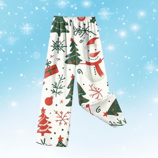 Christmas Tree & Snowman Pajama Pants, Cozy Holiday Lounge Wear