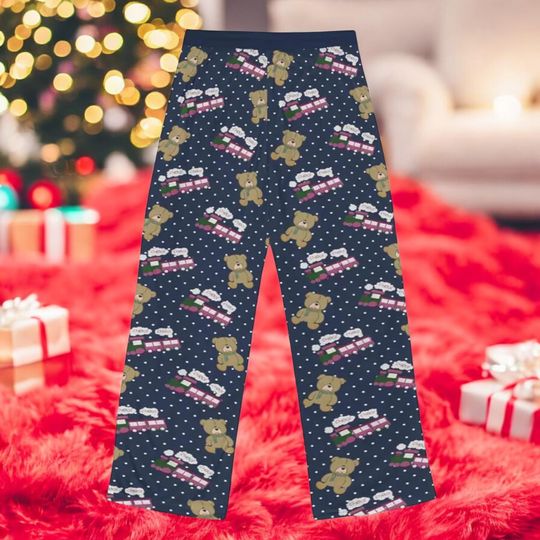 Women's Teddy Bear Holiday Pajama Pants for Winter Lounge