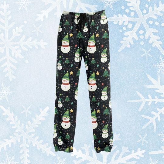 Discover Snowman Christmas Pajama Pants, Xmas Tree Pattern, Holiday Sleepwear Bottoms, Funny Family Gift Trousers