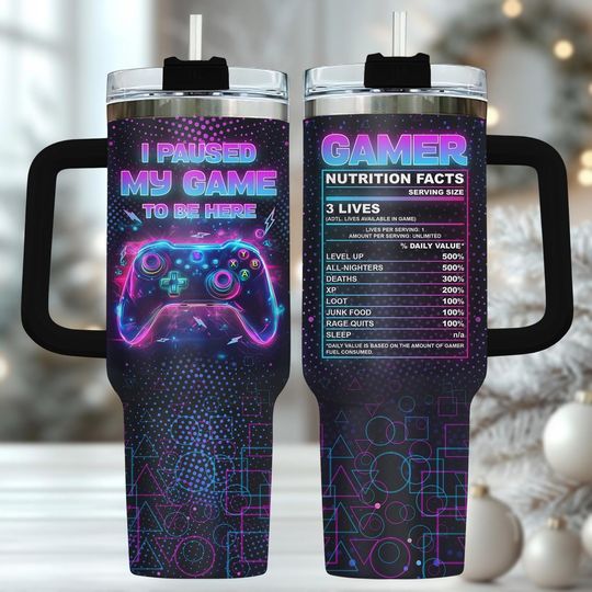 Discover Gamer 40oz Tumbler, Gaming Tumbler With Handle, Video Game Print Tumbler