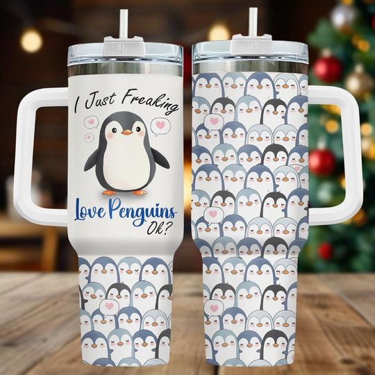 Discover Penguin 40oz Tumbler, Cute Penguin Tumbler With Handle, Penguin Print Tumbler
