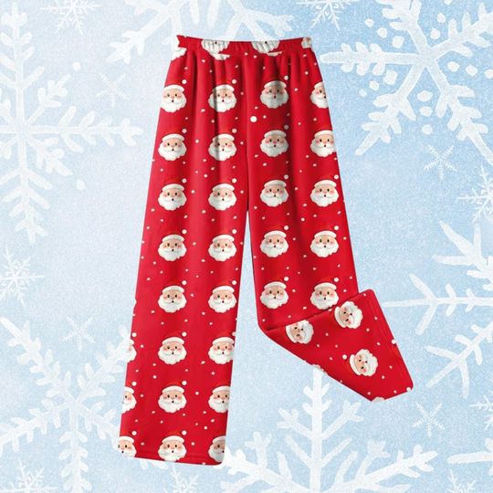 Discover Red Santa Christmas Pajama Pants, Traditional Claus Face Pattern, Holiday Sleepwear Bottoms, Classic Xmas Family Gift