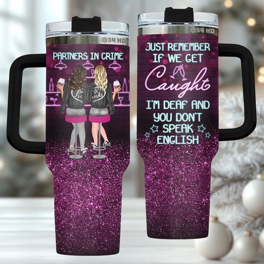 Discover Best Friends 40oz Tumbler, Partners in Crime Tumbler With Handle, Friendship Print Tumbler