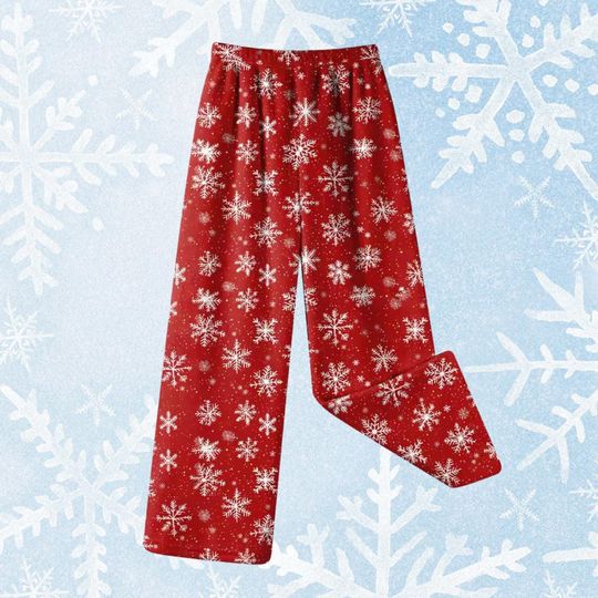 Discover Red Snowflake Christmas Pajamas, Winter Holiday Pattern, Cozy Lounge Sleepwear Bottoms, Xmas Gifts