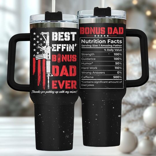 Discover Hero Dad 40oz Tumbler, Dad Tumbler With Handle, Best Bonus Dad Print Tumbler