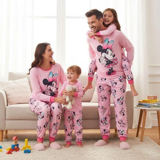 Discover Minnie Mouse Family Pajama Set, Disney Long Sleeve PJs for Women & Kids, Pink Lounge & Sleepwear