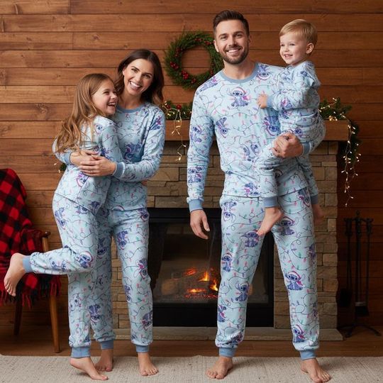 Discover Stitch Family Pajamas Set, Disney Long Pajamas, Mickey Mouse Lounge Wear, Matching PJs for Kids and Adults