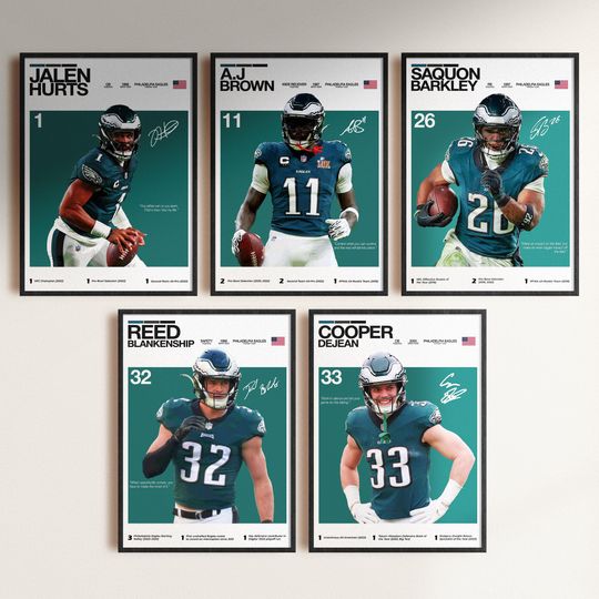 Jalen Hurts AJ Brown Saquon Barkley Poster Bundle, football Stars   , Eagles Decor Gift ,Philadelphia Eagles Poster Bundle, Gift