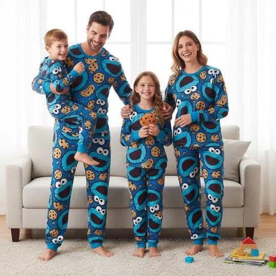 Cookie Monster Family Pajama Set with Long Sleeve Top and Pants
