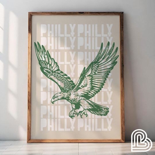 Philly Art Print, Printable Art Sage Green, Philadelphia Eagles Go Birds, Vintage Eagle Print, Philadelphia Print, Trendy Wall Art
