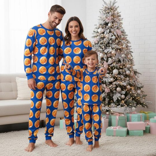Discover Magic Ball Family Pajamas Set, Anime Long Sleeve PJs, Starry Long Tee & Pants, Family Matching Sleepwear