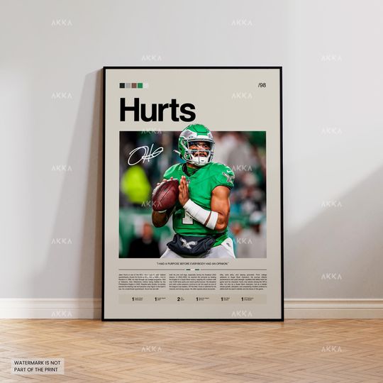 Jalen Hurts Poster, Hurts Eagles Print, Framed Philadelphia Eagles Art, Jalen Hurts Wall Decor, football Print Fan Gift Idea, Eagles Art