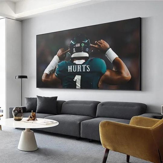 Discover Jalen Hurts Canvas Wall Art Football Poster Philadelphia Eagles Decor for Man Cave or Sports Room Decor
