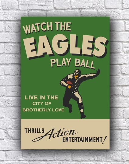 Philadelphia Eagles Football Live from The City of Brotherly Love Vintage Looking Promo 12" x 18" Cardstock Poster