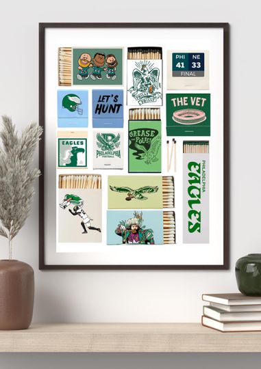 Philadelphia Eagles Matchbook Art Set: Retro Philly Football Decor