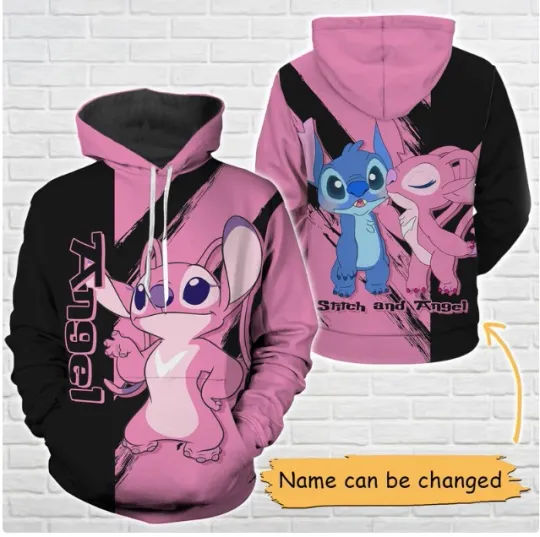 3D Hoodie Stitch and Angel Couple Halloween Gift