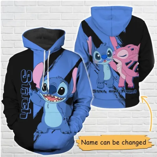 3D Hoodie Stitch and Angel Couple Halloween Gift