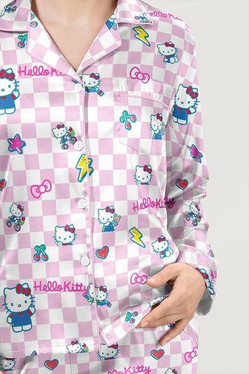 Discover Hello Kitten Little Girl Pajamas Set, Japan Kawaii Sleepwear, Japan Character Shirt, Family Matching Pajamas shirt