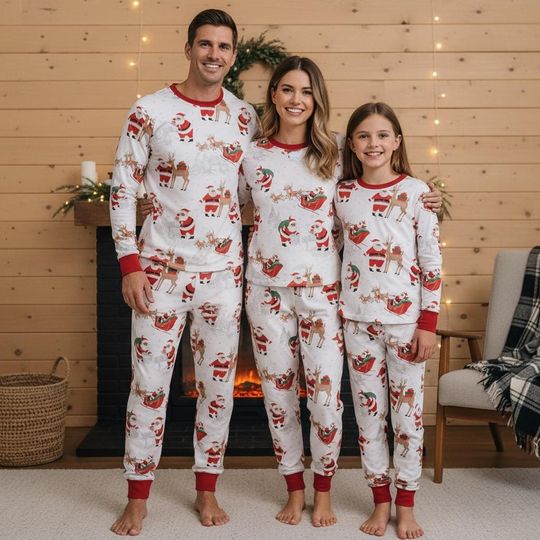 Discover Santa Family Pajamas, Santa Long Pajamas, Christmas Long Tee & Pants PJs, Family Matching Pajamas Set, Family Sleepwear Gift