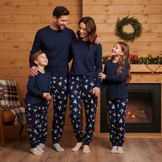 Discover Christmas Family Pajamas, Holiday Long Sleeve PJs, Navy Christmas Pajamas, Matching Pyjama Set, Xmas Sleepwear Gift