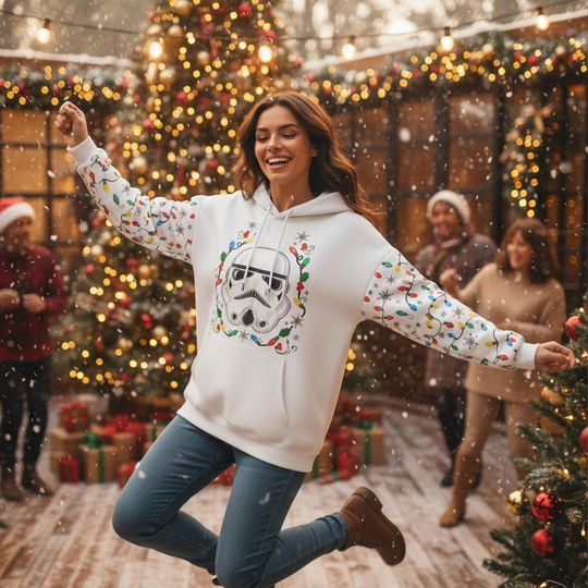 Discover Disney Star Wars Stormtrooper Christmas Lights Hoodie, Disney Star Wars Holiday Pullover, Disney Star Wars Matching Outfits