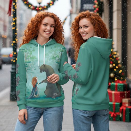 Discover Disney Pixar Brave Merida With Triplet Bear Hoodie, Princess Merida Plushie Pullover, Disney Princess Matching Trip Outfits
