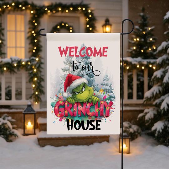 Discover funny character Garden Flag Sublimation  , Winter Holiday Decor, Welcome to Our Grin House