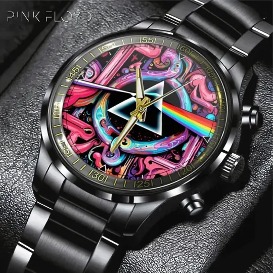 Psychedelic Rock-Style Black Stainless Steel Watch – Retro Music Fan Timepiece